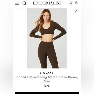 ALO Yoga Ribbed Long Sleeve Bra in Dark Brown